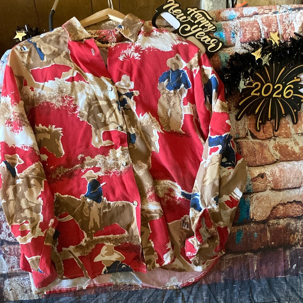 Rodeo Wild West Shirts Women’s Long Sleeve Button | Sz Large